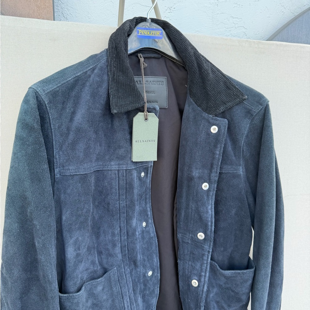 All Saints Men's Dark Gray Suede Jacket